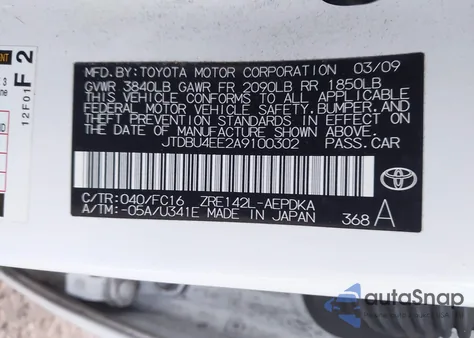 2010 Toyota Corolla Le из США, поврежденный, VIN JTDBU4EE2A9100302